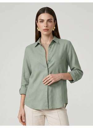 Principessa - Camisa Manga Longa Oversized em Viscose Verde Pistache Kemya - PRINCIPESSA