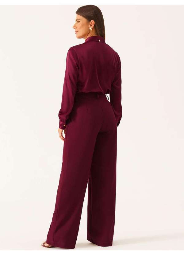 Principessa - Camisa Manga Longa Regular em Cetim Vinho Elizangela 4