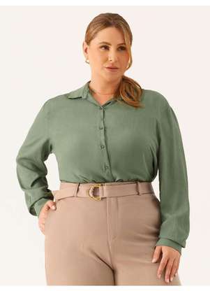 Principessa - Camisa Manga Longa Regular em Viscose Plus Size Verde Lisandra - PRINCIPESSA