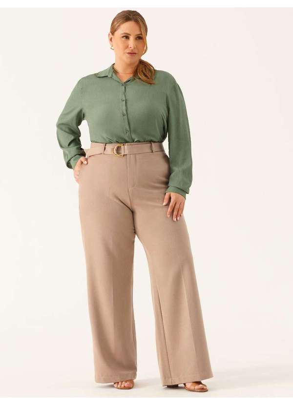 Principessa - Camisa Manga Longa Regular em Viscose Plus Size Verde Lisandra 2
