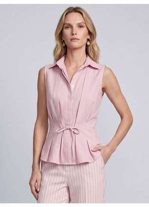 Principessa - Camisa sem Mangas com Pregas e Cavas Rosa Claro Clemencé - PRINCIPESSA