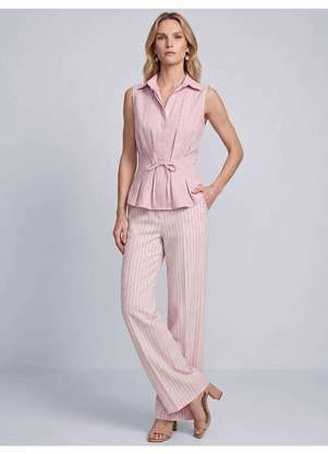Principessa - Camisa sem Mangas com Pregas e Cavas Rosa Claro Clemencé - PRINCIPESSA