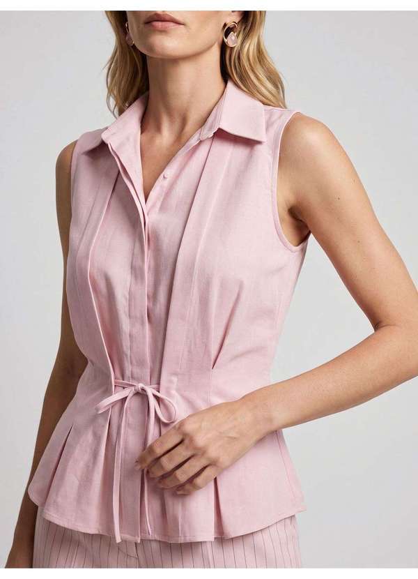 Principessa - Camisa sem Mangas com Pregas e Cavas Rosa Claro Clemencé