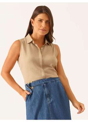 Principessa - Camisa sem Mangas em Viscose Aveia Oriel - PRINCIPESSA