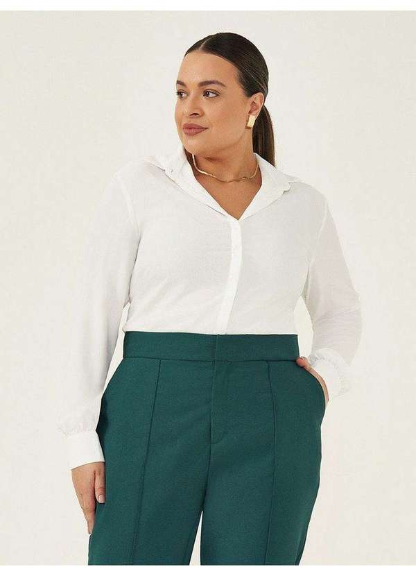 Principessa - Camisa Social Botão Dourado Plus Size Off White Elisia