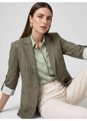 Principessa - Blazer Alfaiataria Intermediário em Sarja Verde Militar Emy - PRINCIPESSA