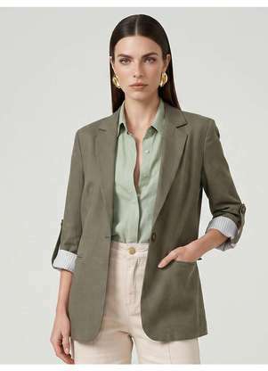 Principessa - Blazer Alfaiataria Intermediário em Sarja Verde Militar Emy - PRINCIPESSA