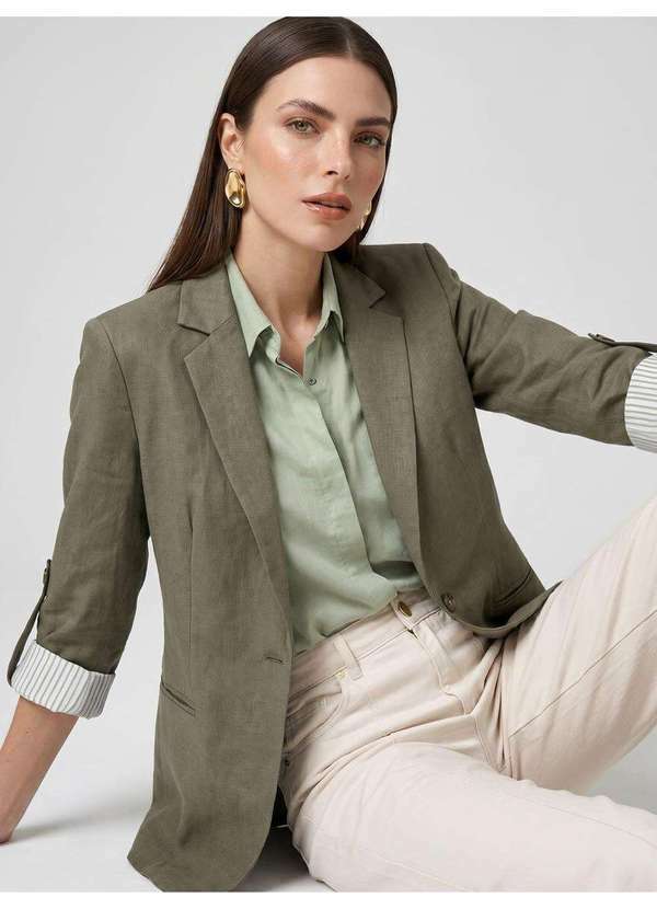 Principessa - Blazer Alfaiataria Intermediário em Sarja Verde Militar Emy