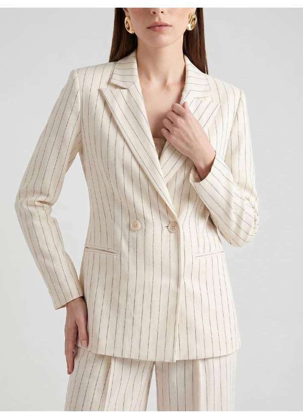 Principessa - Blazer Alfaiataria Intermediário Listrado Off White Ayumi