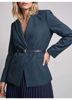 Principessa - Blazer Clássico com Ombreira e Botões Forrados Marinho Rovena - PRINCIPESSA