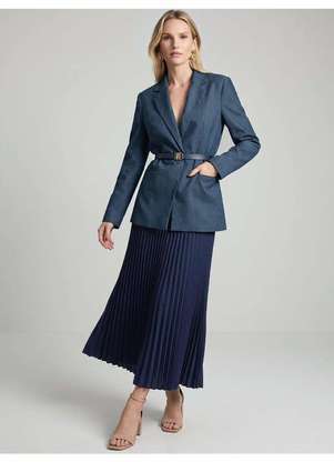 Principessa - Blazer Clássico com Ombreira e Botões Forrados Marinho Rovena - PRINCIPESSA