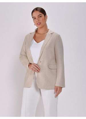 Principessa - Blazer de Linho com Botão Único Plus Size Crú Amaris - PRINCIPESSA