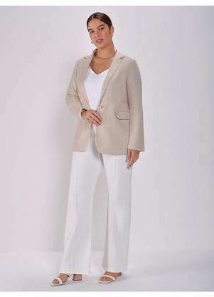 Principessa - Blazer de Linho com Botão Único Plus Size Crú Amaris - PRINCIPESSA