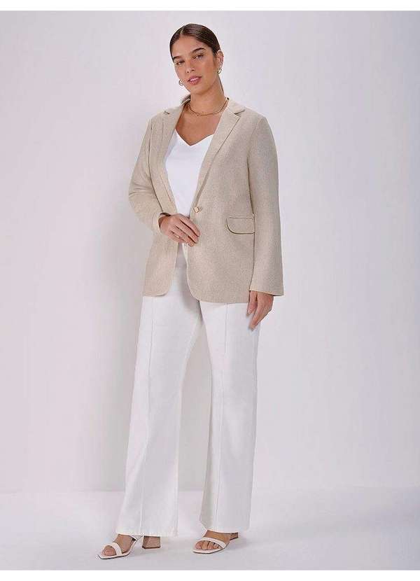 Principessa - Blazer de Linho com Botão Único Plus Size Crú Amaris 2