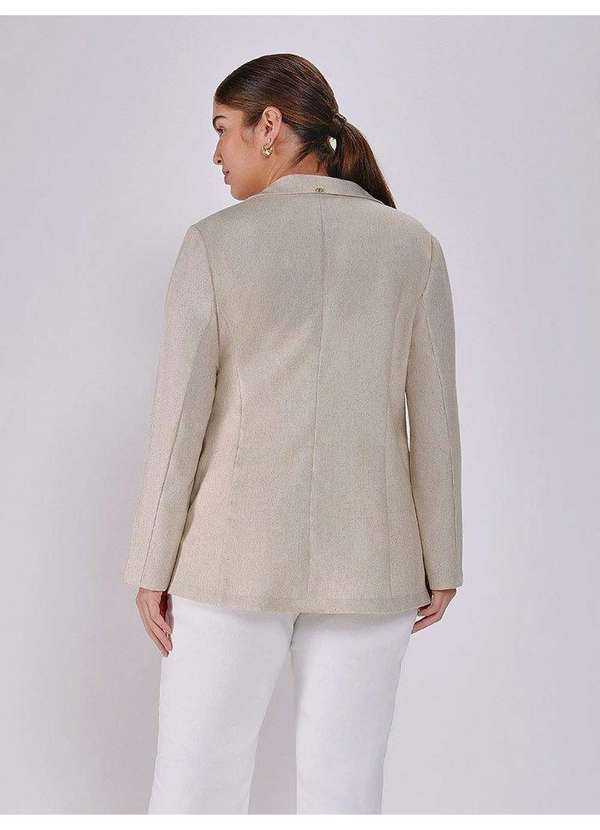 Principessa - Blazer de Linho com Botão Único Plus Size Crú Amaris 5