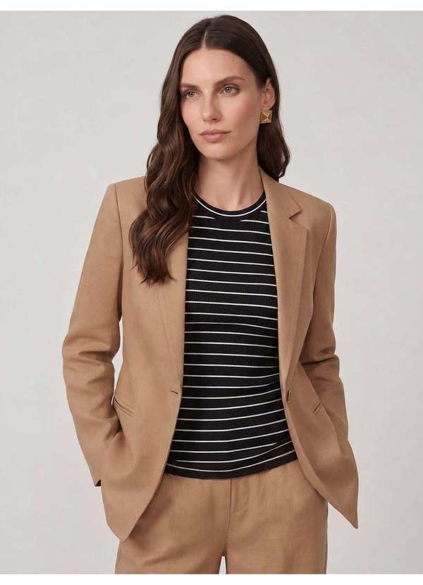 Principessa - Blazer Intermediário em Linho Mocha Mousse Mariangela