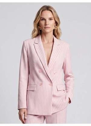 Principessa - Blazer Transpassado Intermediário Rosa Claro Risca de Giz Aurélia - PRINCIPESSA