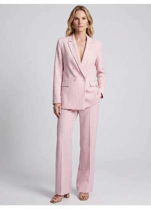 Principessa - Blazer Transpassado Intermediário Rosa Claro Risca de Giz Aurélia - PRINCIPESSA