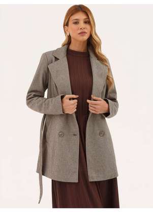 Principessa - Casaco de Lã Batida Alongado Marrom Aysa - PRINCIPESSA