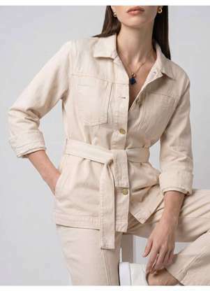 Principessa - Parka com Bolsos em Sarja Off White Nola - PRINCIPESSA