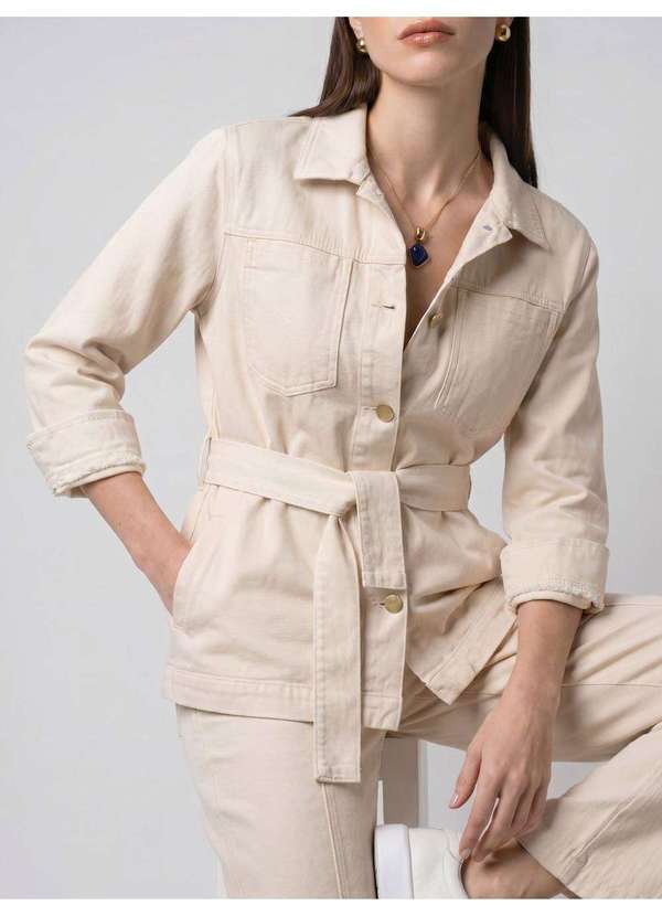 Principessa - Parka com Bolsos em Sarja Off White Nola