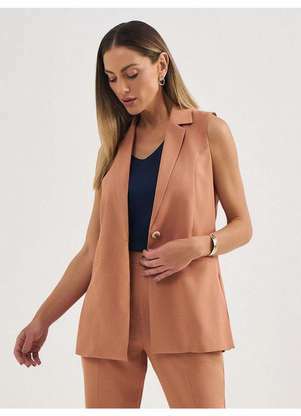Principessa - Colete Alongado de Alfaiataria em Viscose Camel Crislene - PRINCIPESSA