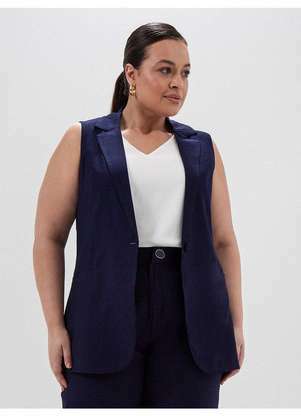 Principessa - Colete Alongado com Cinto Faixa Plus Size Marinho Consuelo - PRINCIPESSA