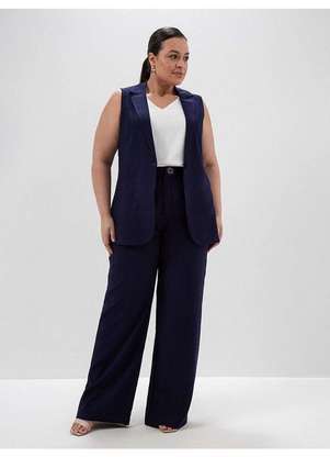 Principessa - Colete Alongado com Cinto Faixa Plus Size Marinho Consuelo - PRINCIPESSA
