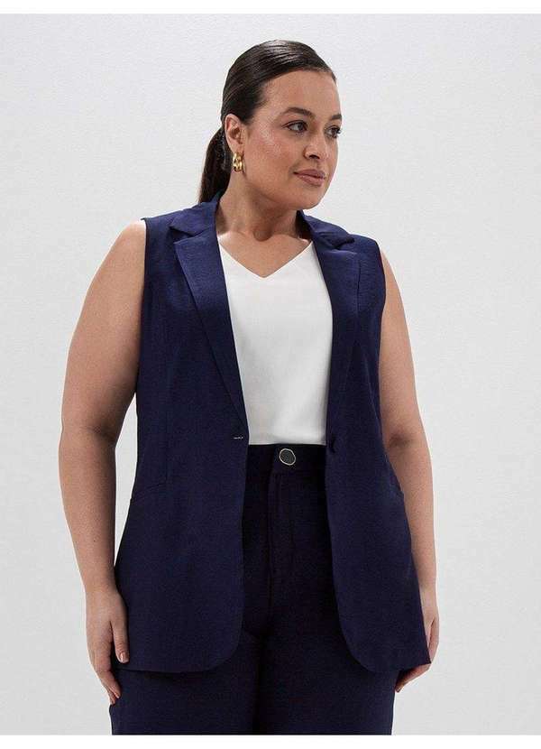 Principessa - Colete Alongado com Cinto Faixa Plus Size Marinho Consuelo