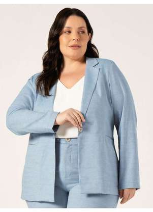 Principessa - Blazer Intermediario em Algodao Plus Size Azul Claro Maikele - PRINCIPESSA