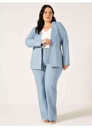 Principessa - Blazer Intermediario em Algodao Plus Size Azul Claro Maikele - PRINCIPESSA