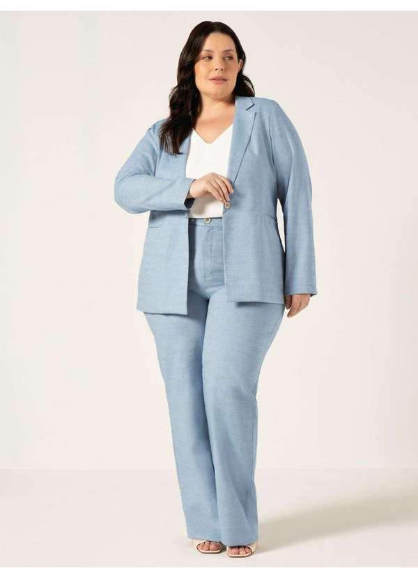 Principessa - Blazer Intermediario em Algodao Plus Size Azul Claro Maikele 2