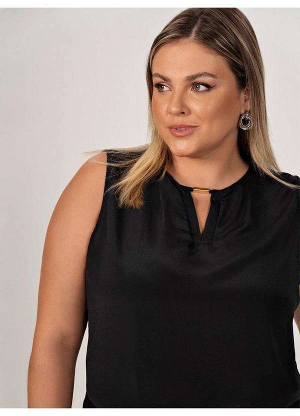 Principessa - Regata Feminina Preta com Decote V Kaone