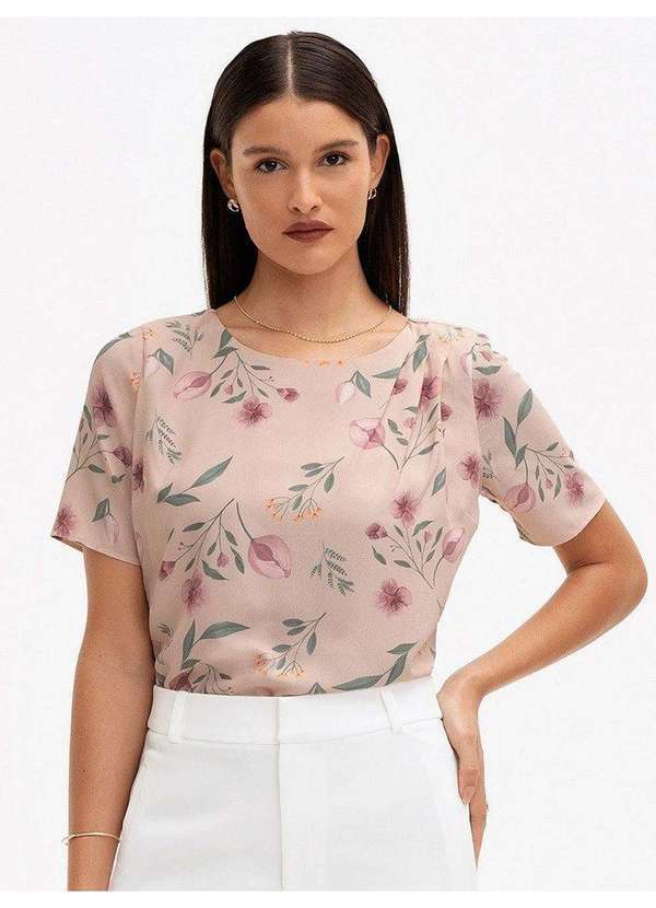 Principessa - Blusa em Crepe Estampado Rosê Floral Adinara