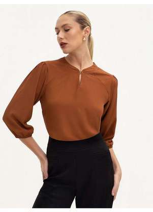 Principessa - Blusa Manga 7/8 em Crepe Marrom Ferrugem Vanessa - PRINCIPESSA