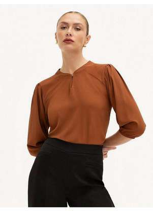 Principessa - Blusa Manga 7/8 em Crepe Marrom Ferrugem Vanessa - PRINCIPESSA