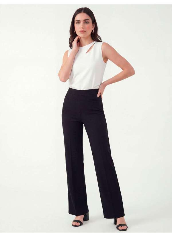 Principessa - Calça Wide Leg de Alfaiataria Preta Rosita