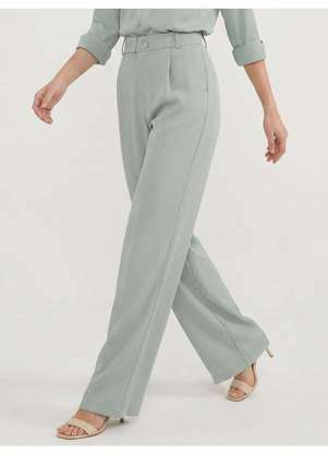 Principessa - Calça Wide Leg de Alfaiataria em Viscose Verde Água Silvana - PRINCIPESSA