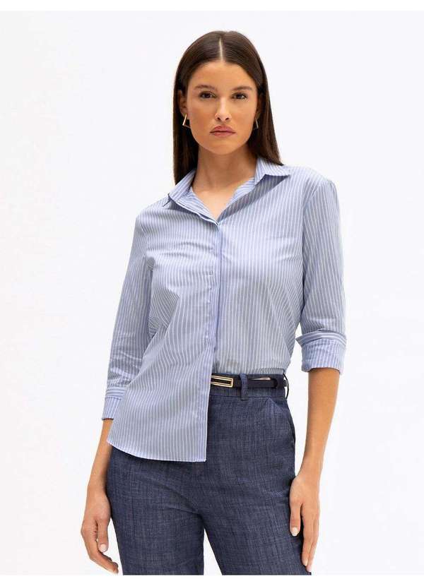 Principessa - Camisa Comfy de Tricoline Listrado Azul Claro Natalie