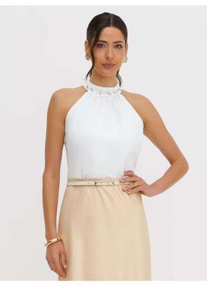 Principessa - Blusa Cava Americana em Crepe Off White Maristela - PRINCIPESSA