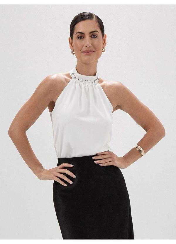 Principessa - Blusa Cava Americana em Crepe Off White Maristela