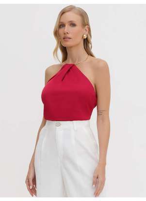 Principessa - Blusa Cava Americana em Cetim Vermelha Raiana - PRINCIPESSA
