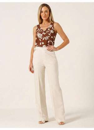 Principessa - Regata Decote V com Estampa Floral Marrom e Off White Lariane - PRINCIPESSA