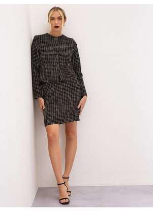 Principessa - Saia Curta de Tweed Xadrez Preta e Off White Cendi - PRINCIPESSA