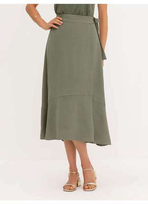 Principessa - Saia Transpassada Longuete em Crepe Verde Oliva Quesia - PRINCIPESSA