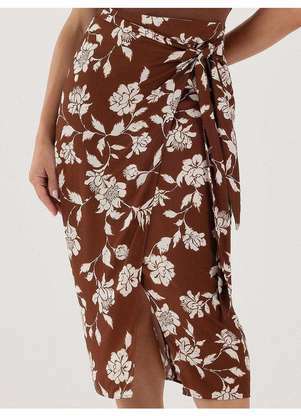 Principessa - Saia Longuete com Estampa Floral Marrom e Off White Liara - PRINCIPESSA