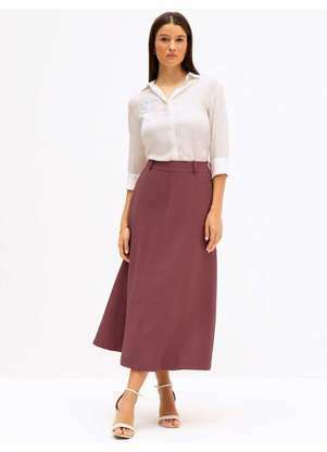 Principessa - Saia de Alfaiataria em Viscose Maxi Vermelho Terracota Gislayne - PRINCIPESSA