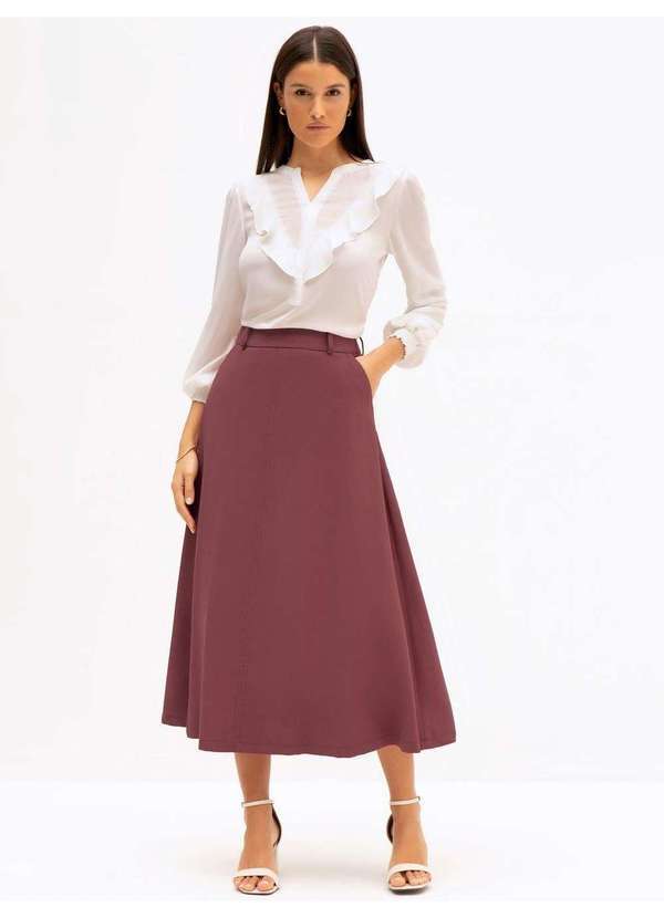 Principessa - Saia de Alfaiataria em Viscose Maxi Vermelho Terracota Gislayne