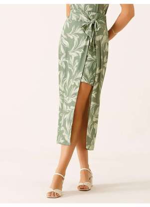Principessa - Saia Longuete em Malha Estampada Verde Oliva Raquely - PRINCIPESSA