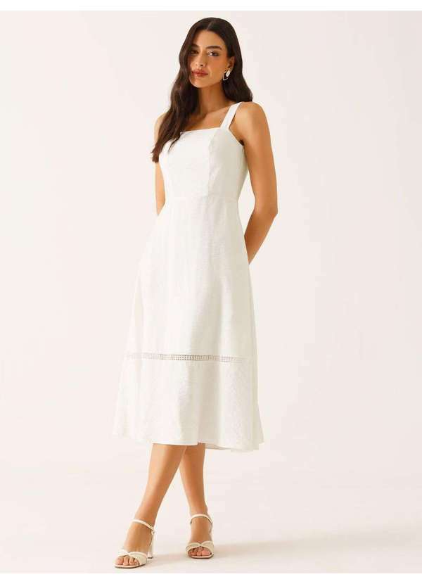Principessa - Vestido com Alça Midi em Viscose Off White Samanta